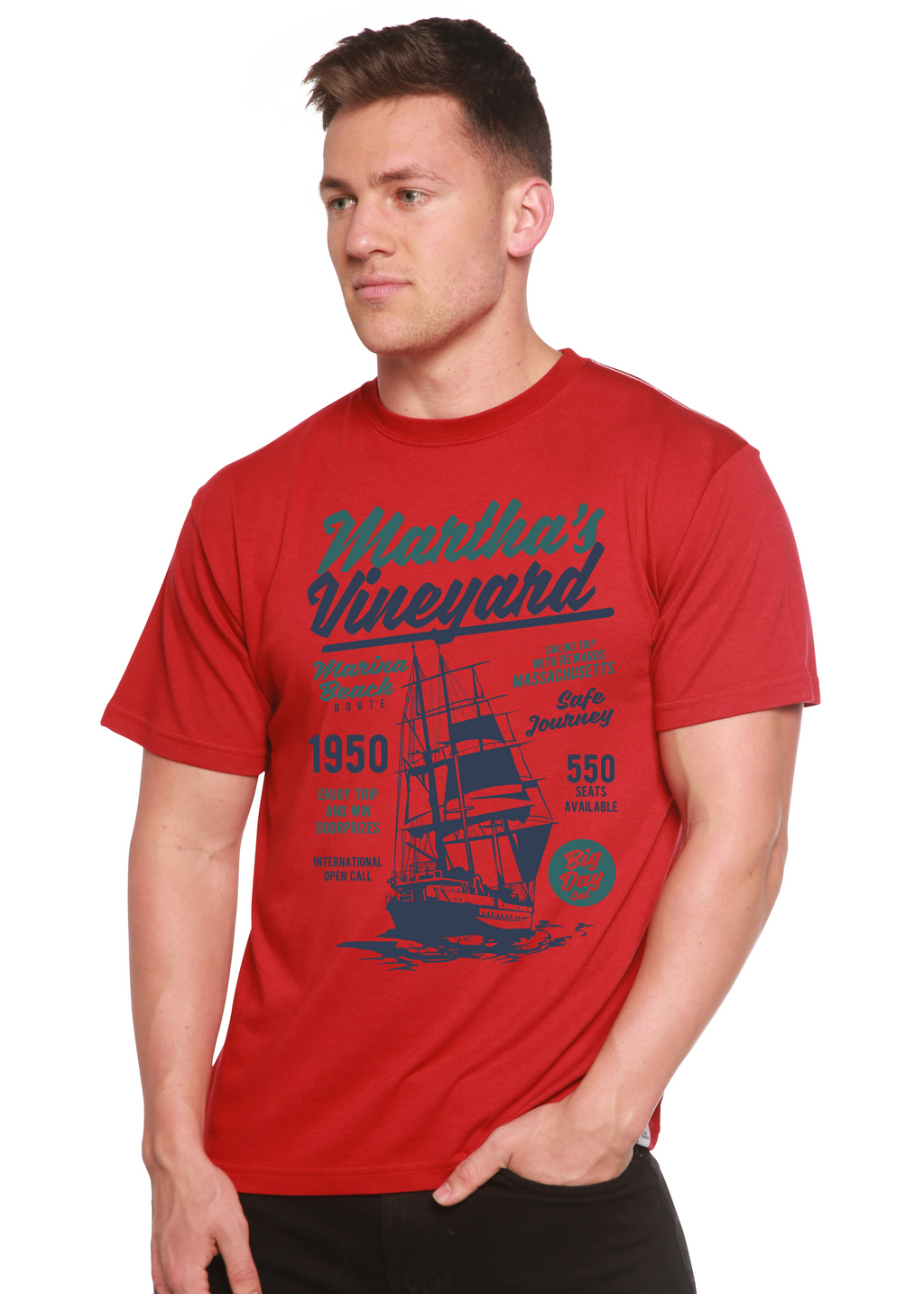 Martha's vineyard Men's Bamboo Viscose/Organic Cotton Short Sleeve Graphic T-Shirt