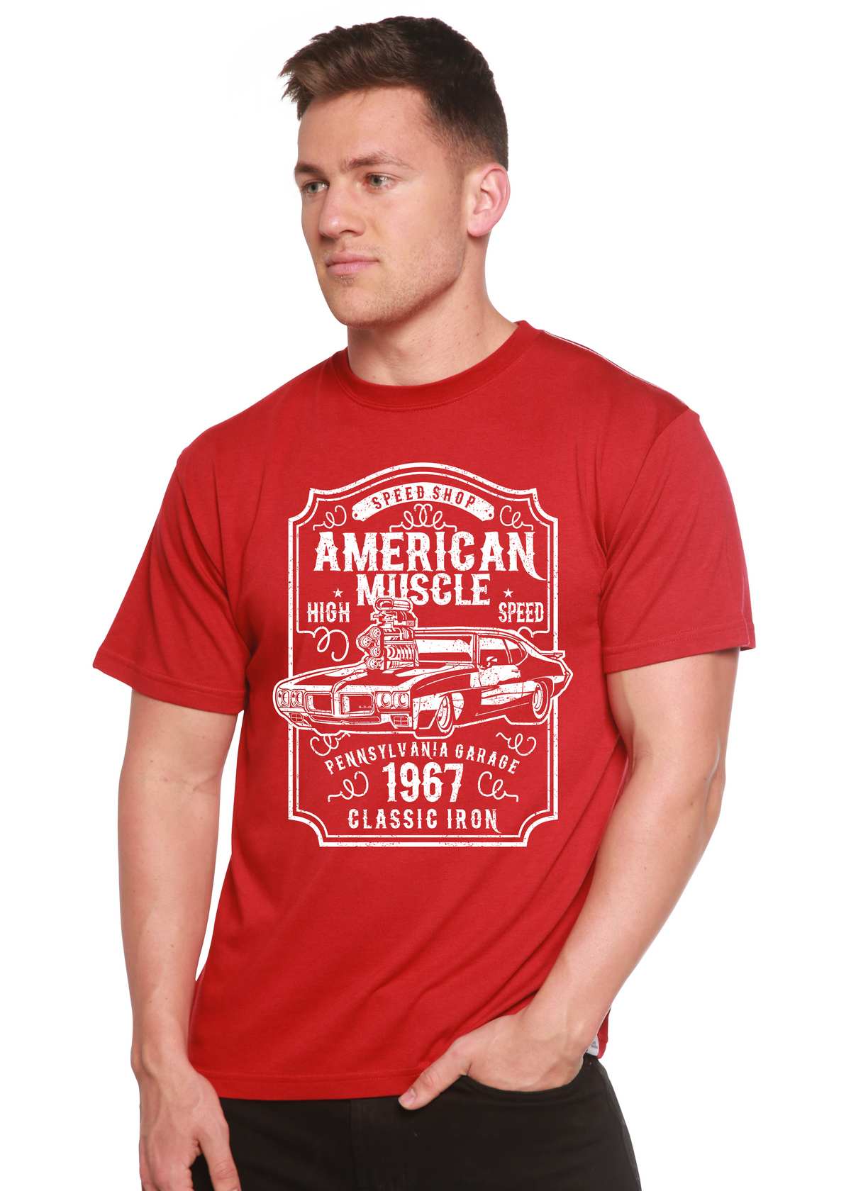 American Muscle Men's Bamboo Viscose/Organic Cotton Short Sleeve Graphic T-Shirt