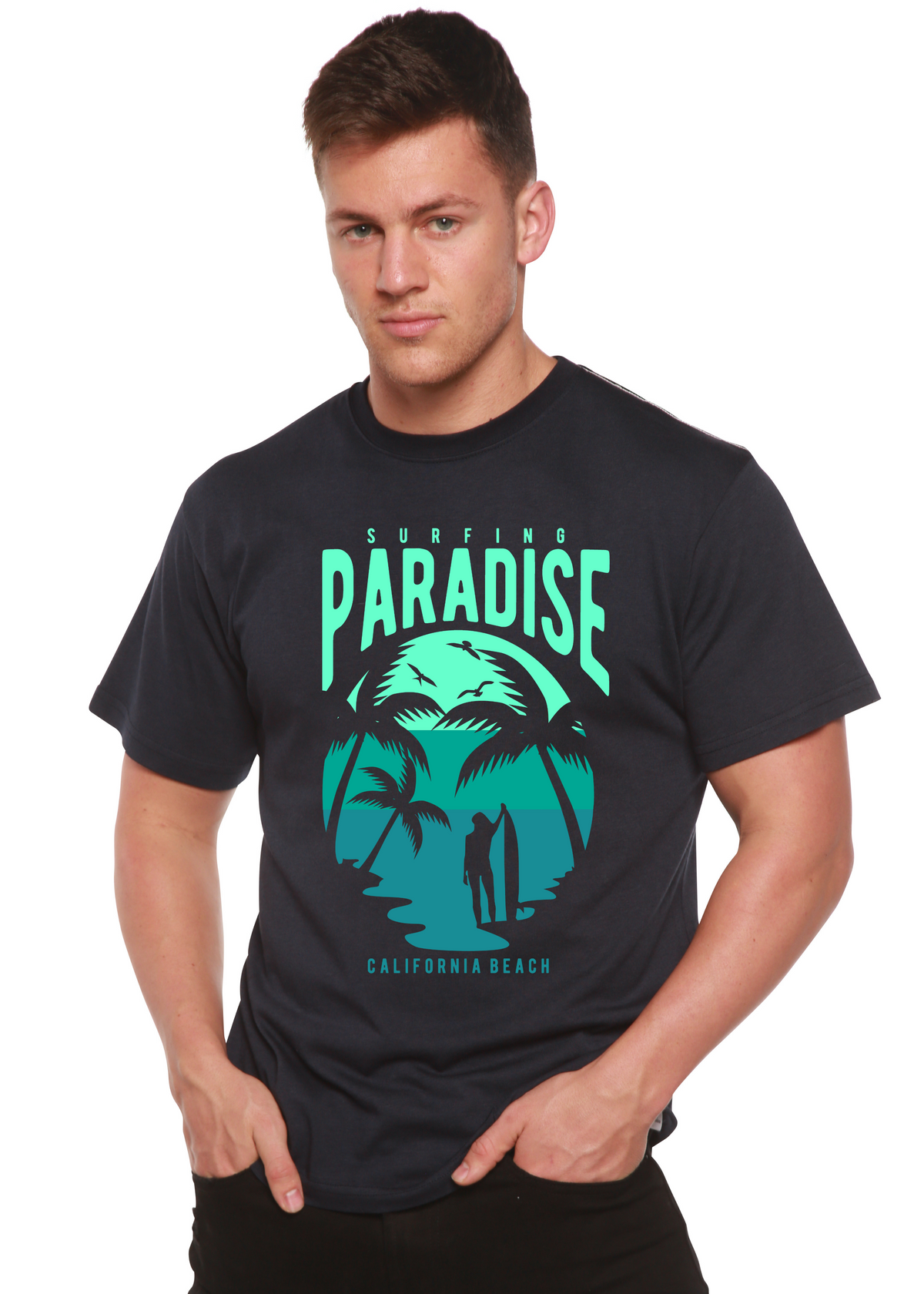 Surfing Paradise California Spun Bamboo® Men's Bamboo Viscose/Organic Cotton Short Sleeve Graphic T-Shirt