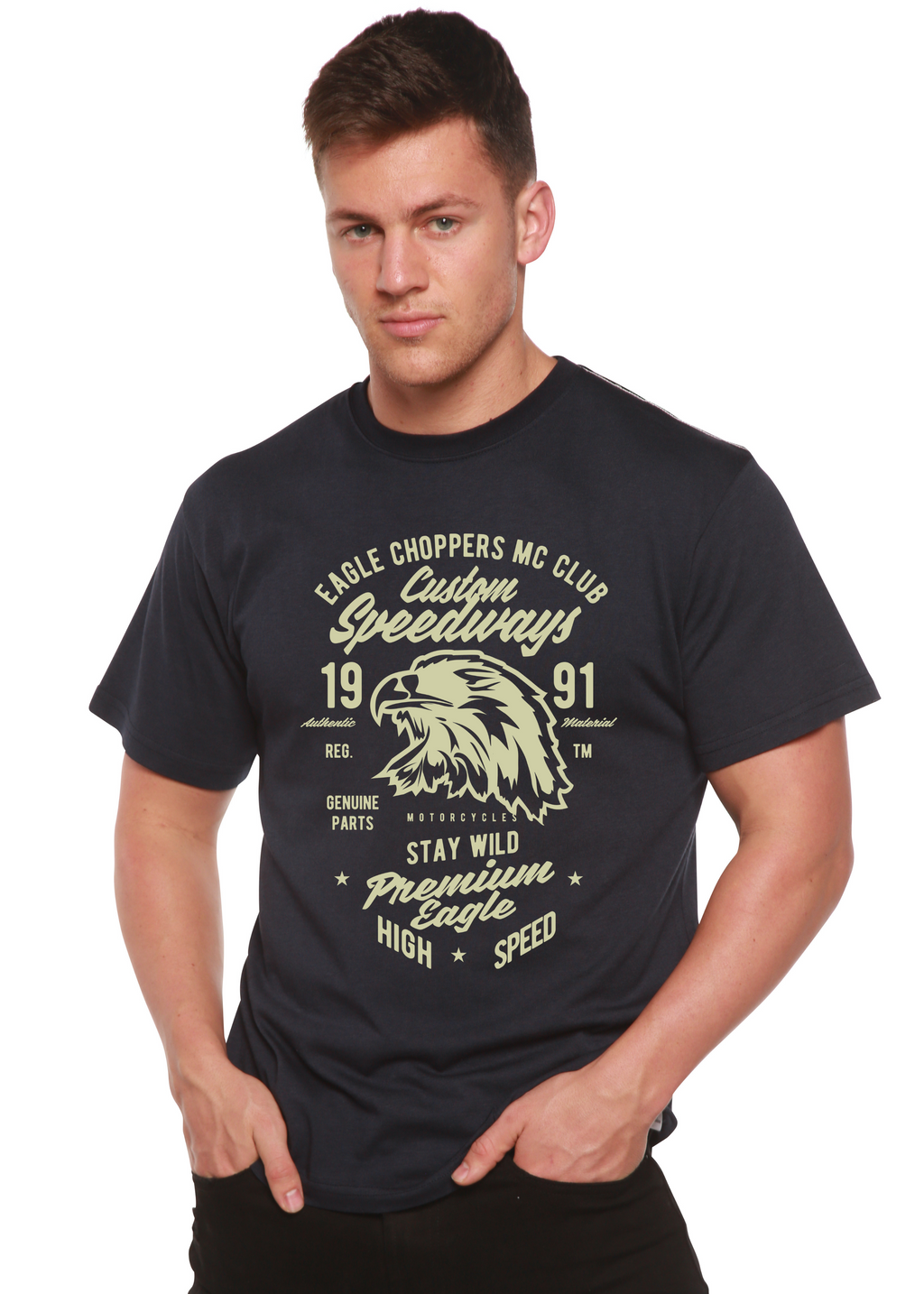 Custom Speedways Premium Eagle Men's Bamboo Viscose/Organic Cotton Short Sleeve Graphic T-Shirt