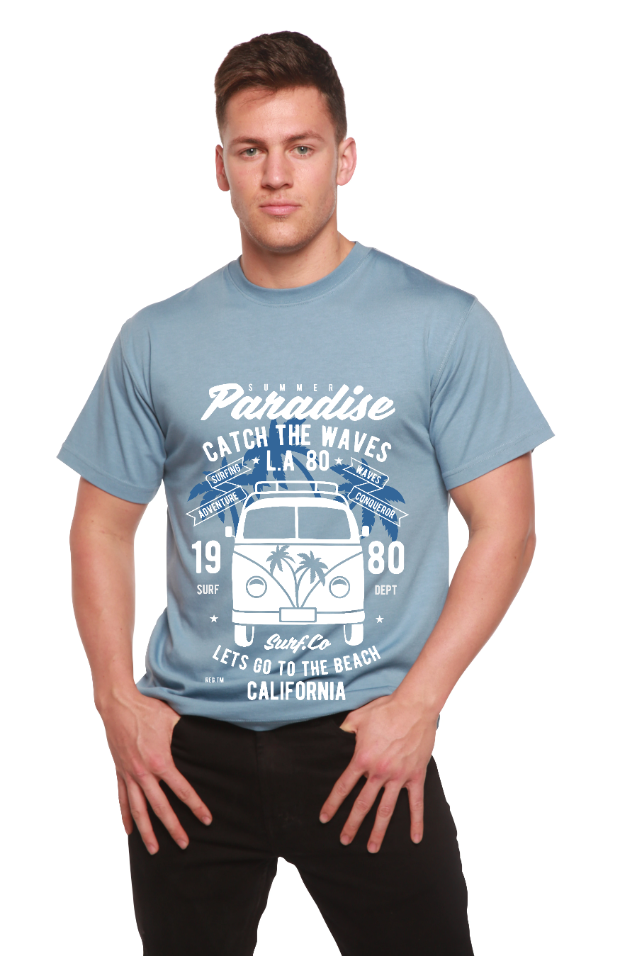 Catch The Waves Men's Bamboo Viscose/Organic Cotton Short Sleeve Graphic T-Shirt
