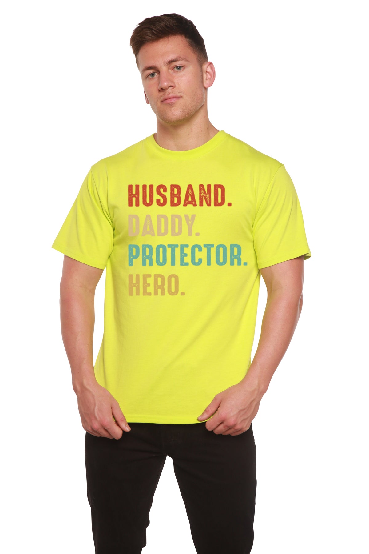 Husband, Daddy, Protector, Hero Men's Bamboo Viscose/Organic Cotton Short Sleeve Graphic T-Shirt